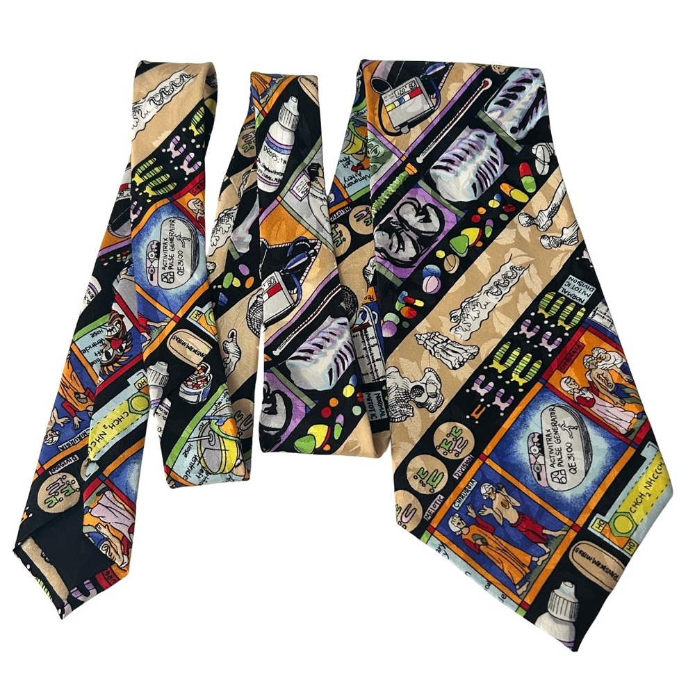 Nicole Miller Neck Tie Hand Sewn Novelty Medical Doctor Graphics Vintage NWOT - Picture 2 of 14
